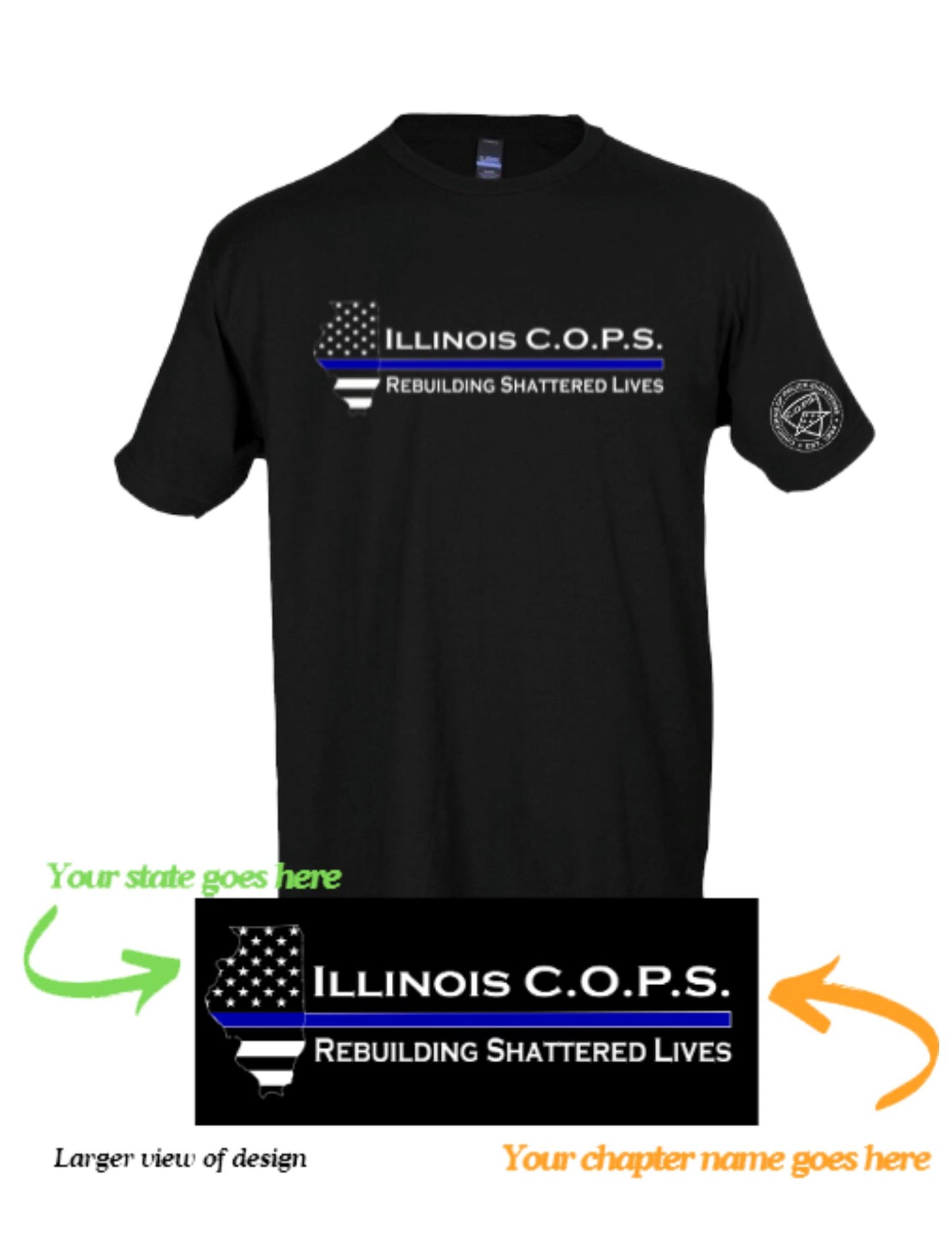 Personalized Chapter Design T-Shirt COPS SHOP Small Black