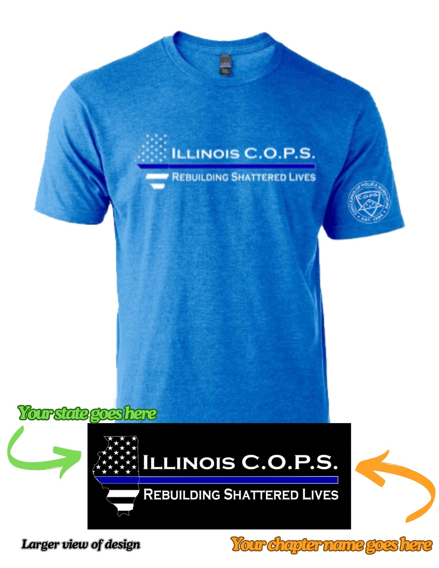 Personalized Chapter Design T-Shirt COPS SHOP Small Blue