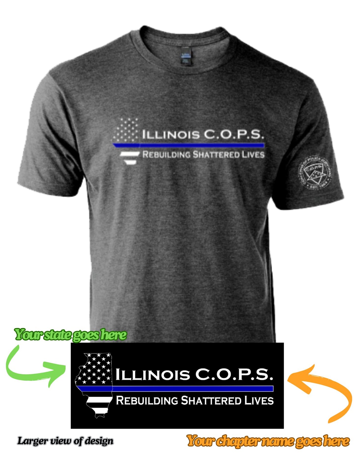 Personalized Chapter Design T-Shirt COPS SHOP Small Charcoal