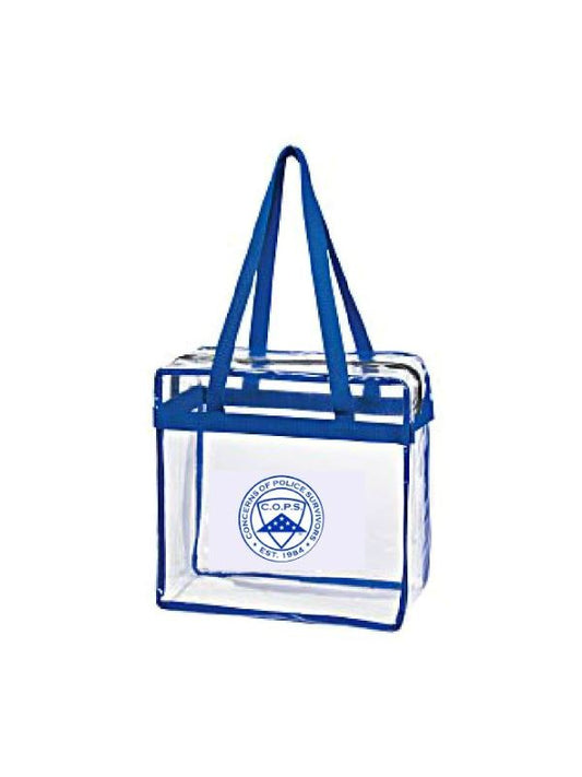 Clear Tote with Blue Handles 4 Imprint 