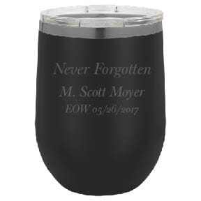 Personalized Wine Tumbler JDS Black with Charcoal Engraving 