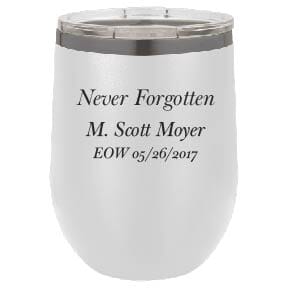 Personalized Wine Tumbler JDS White with Charcoal Engraving 