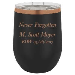 Personalized Wine Tumbler JDS Black with Rose Gold Engraving 