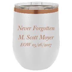 Personalized Wine Tumbler JDS White with Rose Gold Engraving 