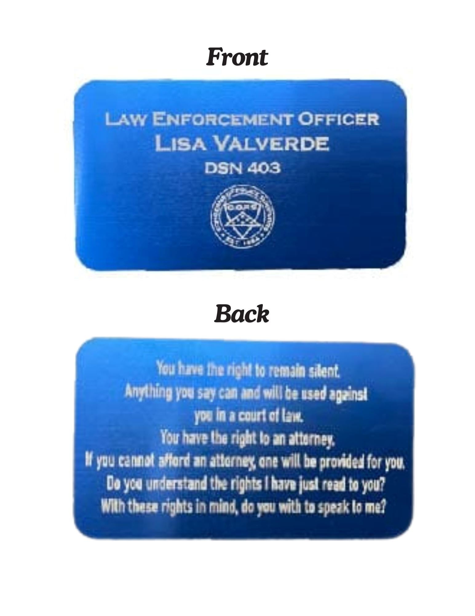 Engraved Miranda Rights Wallet Card JPPlus 