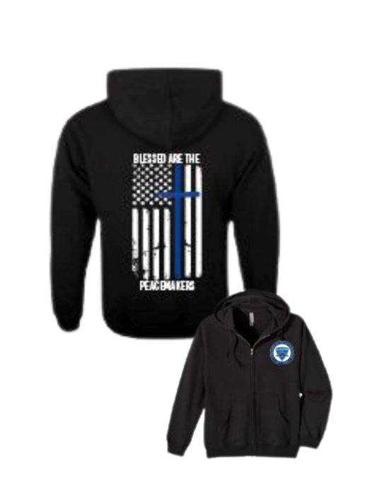 Relentless Defender - C.O.P.S. "Blessed Are the Peacemakers" Thin Blue Line Cross Full Zip Hoodie Relentless Defender 