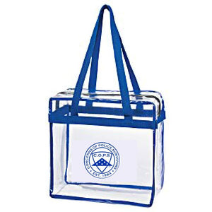 Clear Tote with Blue Handles 4 Imprint 